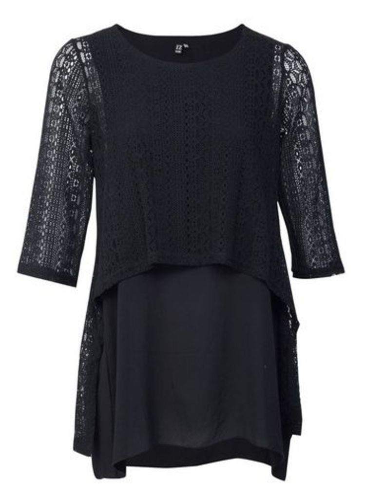 Womens *Izabel London Black Layered Crochet Blouse- Black, Black