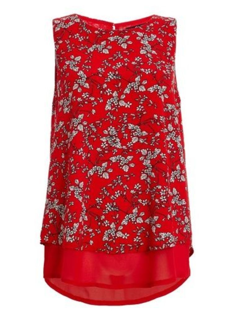 Womens *Quiz Red White Floral Swing Top- Red, Red