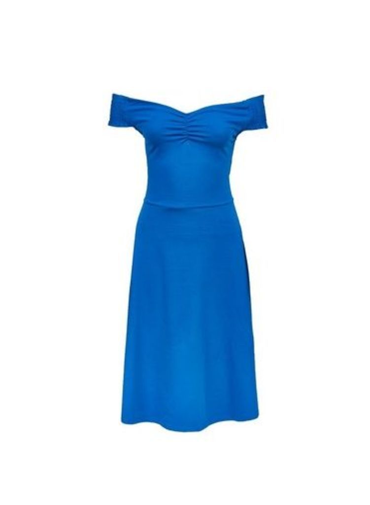 Womens **Tall Cobalt Blue Ruched Sweetheart Bardot Dress, Cobalt