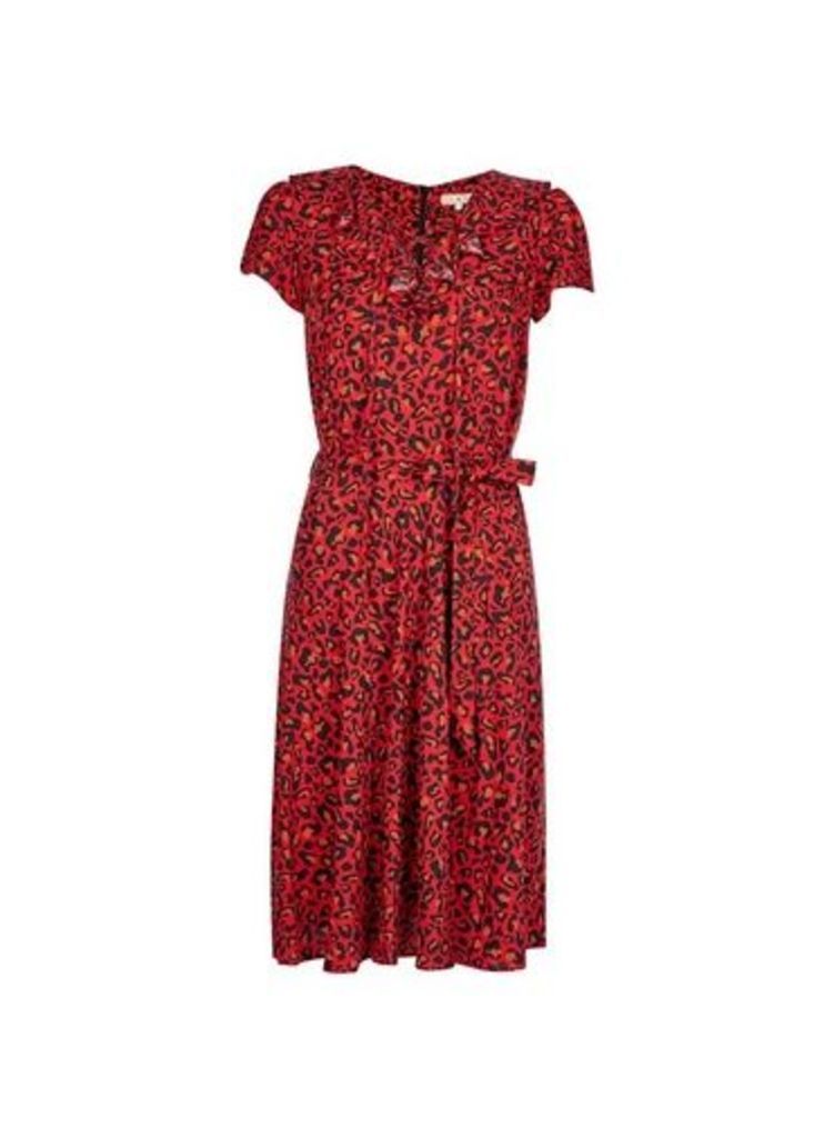 Womens **Billie & Blossom Leopard Print Ruffle Dress- Red, Red