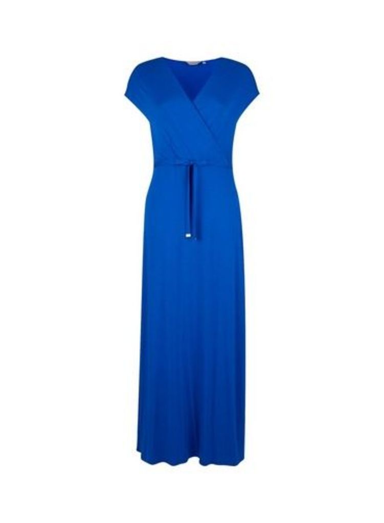 Womens Petite Cobalt Wrap Maxi Dress- Blue, Blue