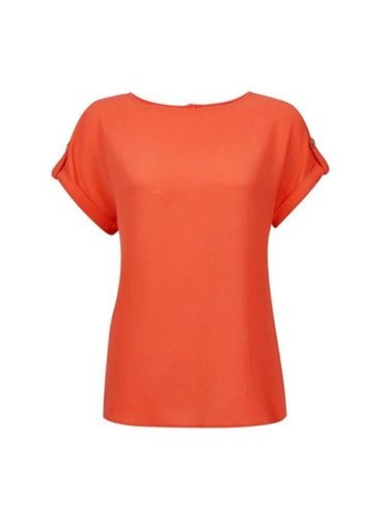 Womens Dark Coral Button T-Shirt- Coral, Coral