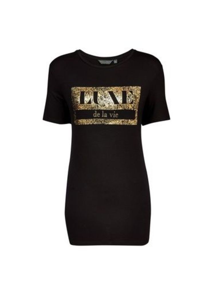 Womens Tall Black 'Luxe' Slogan T-Shirt, Black