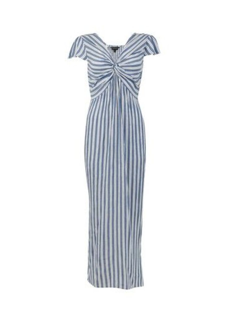 Womens **Blue Twist Front Stripe Print Maxi Dress- Blue, Blue