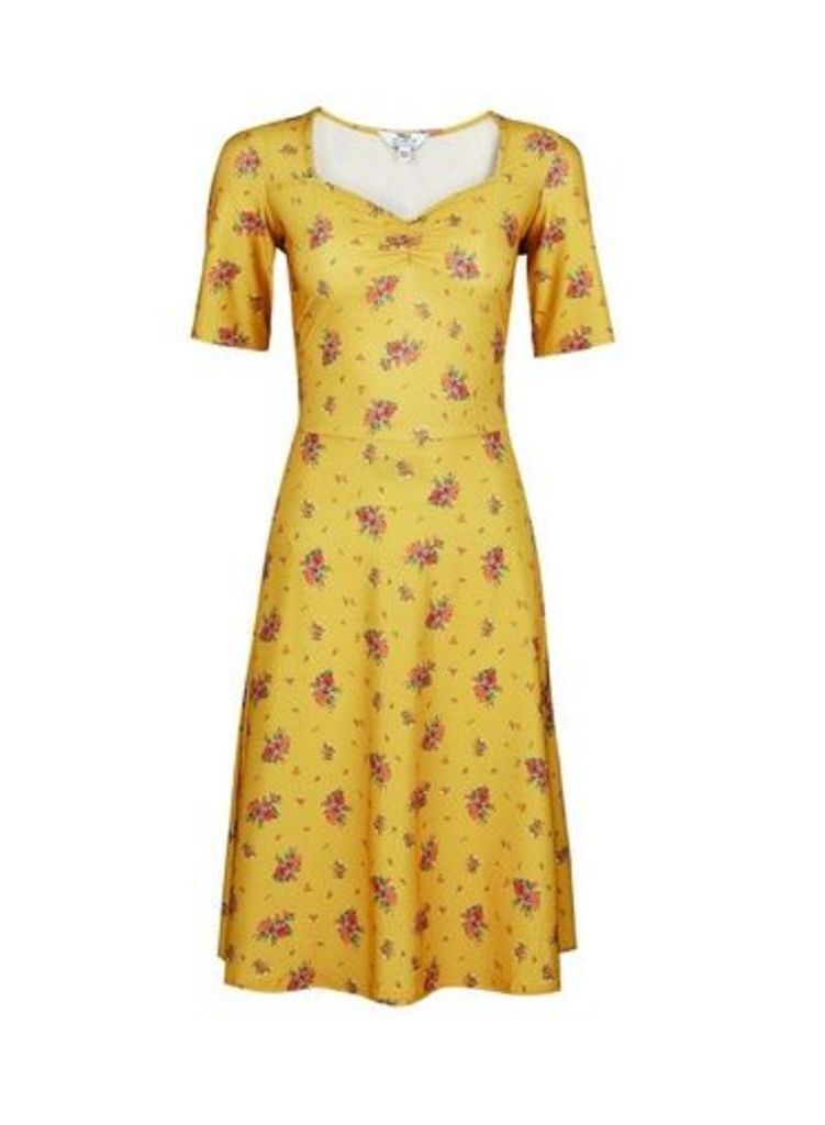 Womens Tall Yellow Ditsy Print Fit And Flare Dress, Yellow