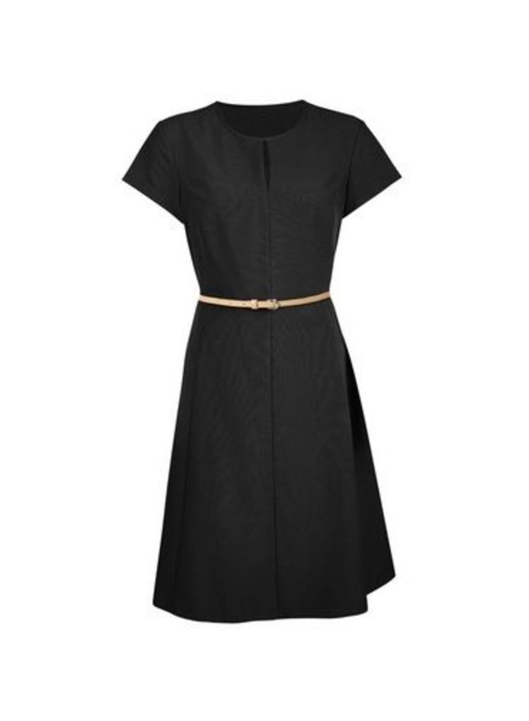 Womens Black Belted Fit And Flare Dress, Black