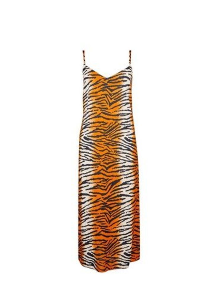 Womens Orange Tiger Print Slip Dress, Orange