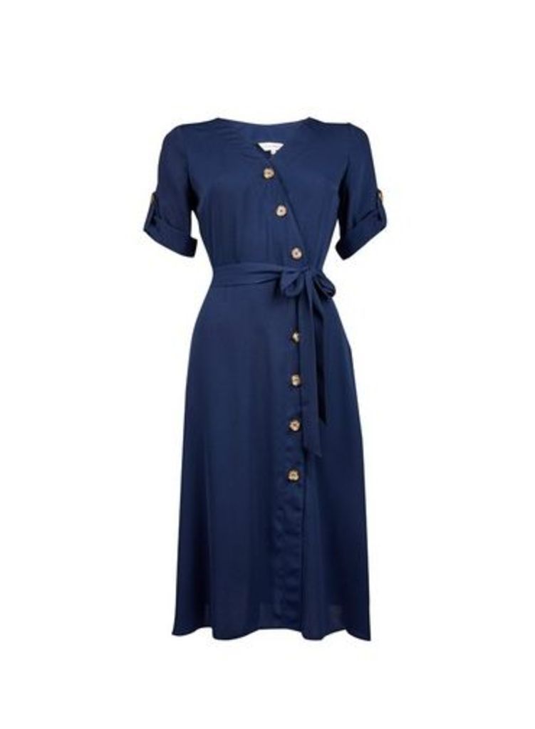 Womens **Lily & Franc Navy Button Wrap Dress- Blue, Blue