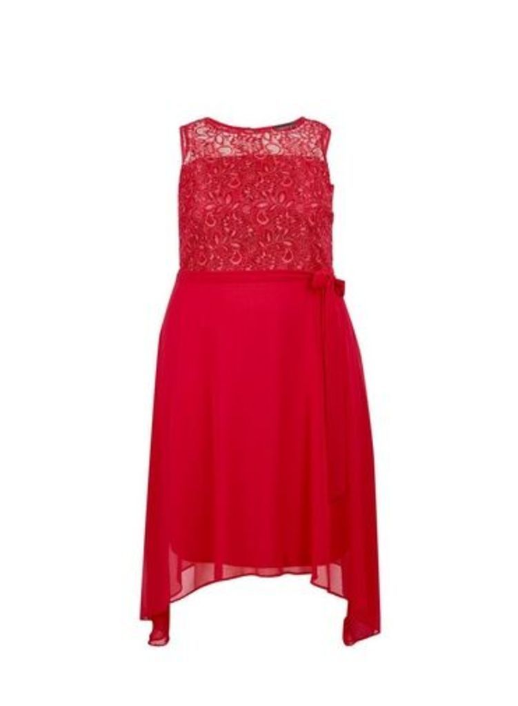 Womens **Billie & Blossom Curve Coral Lace Skater Dress, Coral
