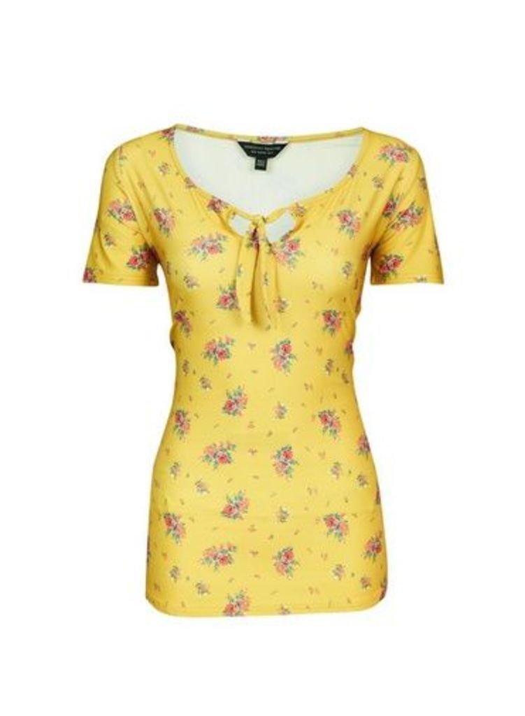 Womens Tall Yellow Ditsy Print Tie Top, Yellow