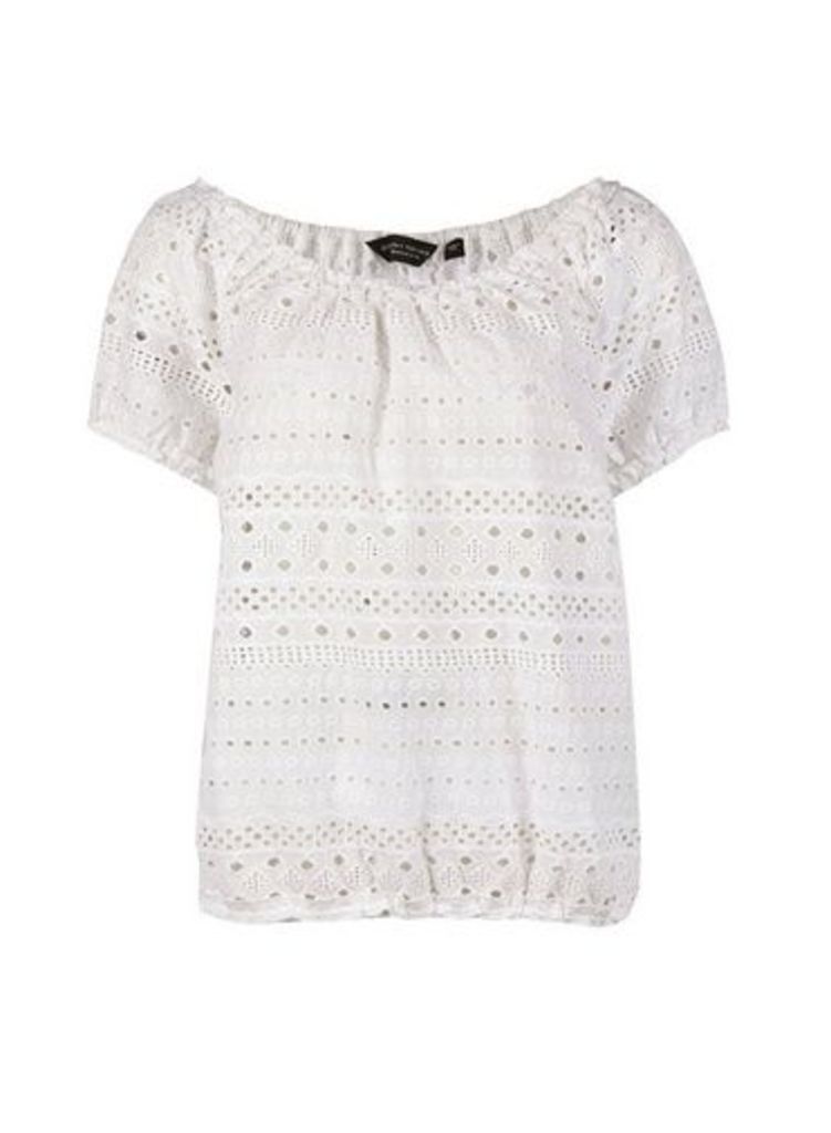 Womens Ivory Broderie Milkmaid Cotton Top- White, White