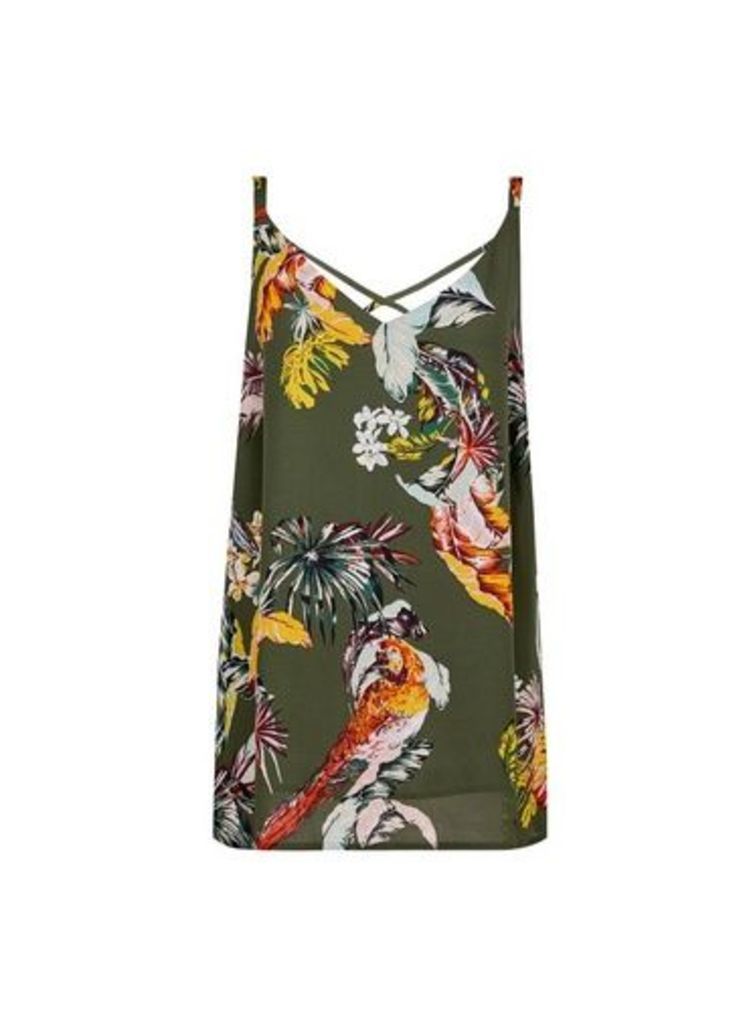 Womens **Tall Parrot Print Camisole Top- Khaki, Khaki
