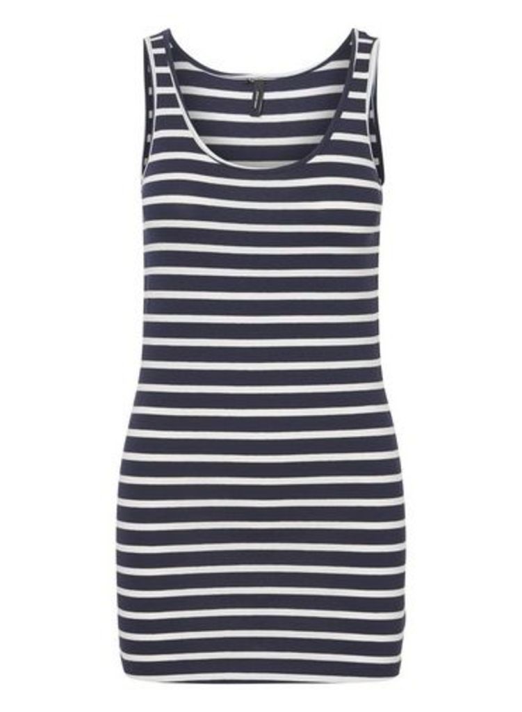Womens **Vero Moda Navy Stripe Print Camisole Dress- Blue, Blue