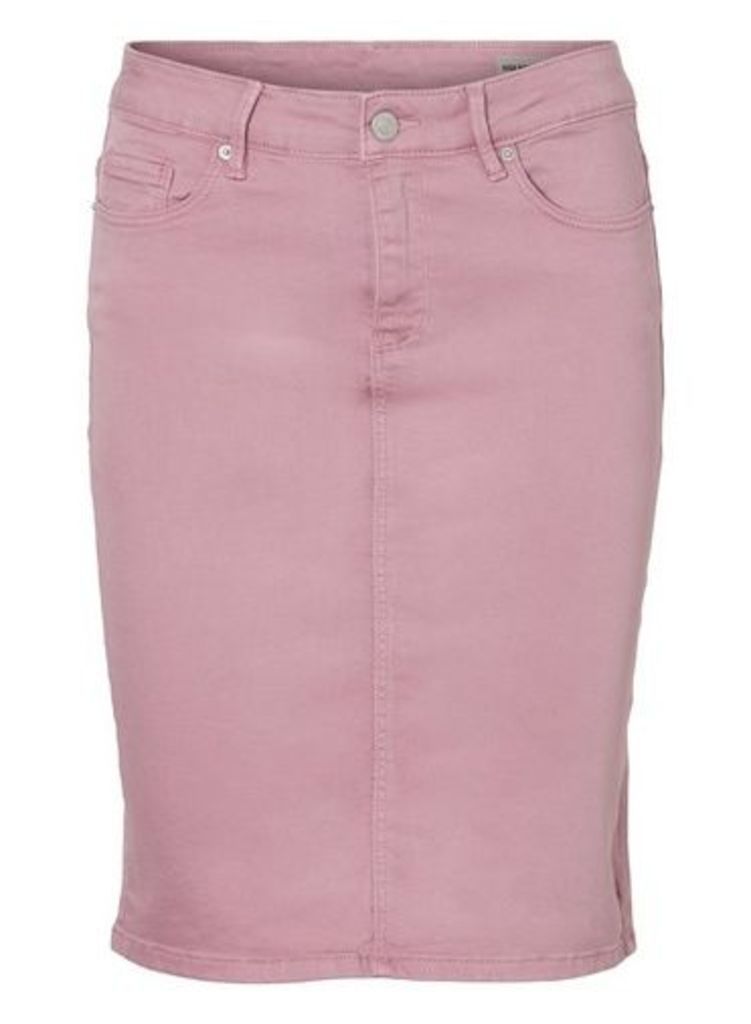 Womens **Vero Moda Pink High Waist Denim Pencil Skirt, Pink