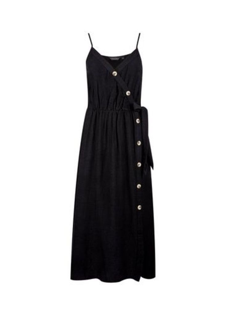 Womens Black Camisole Dress With Linen- Black, Black