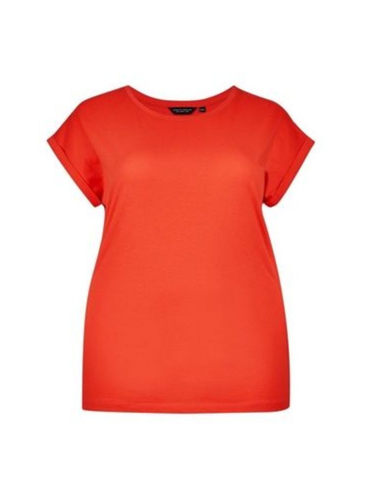Womens **Dp Curve Red Roll Sleeve Top- Red, Red
