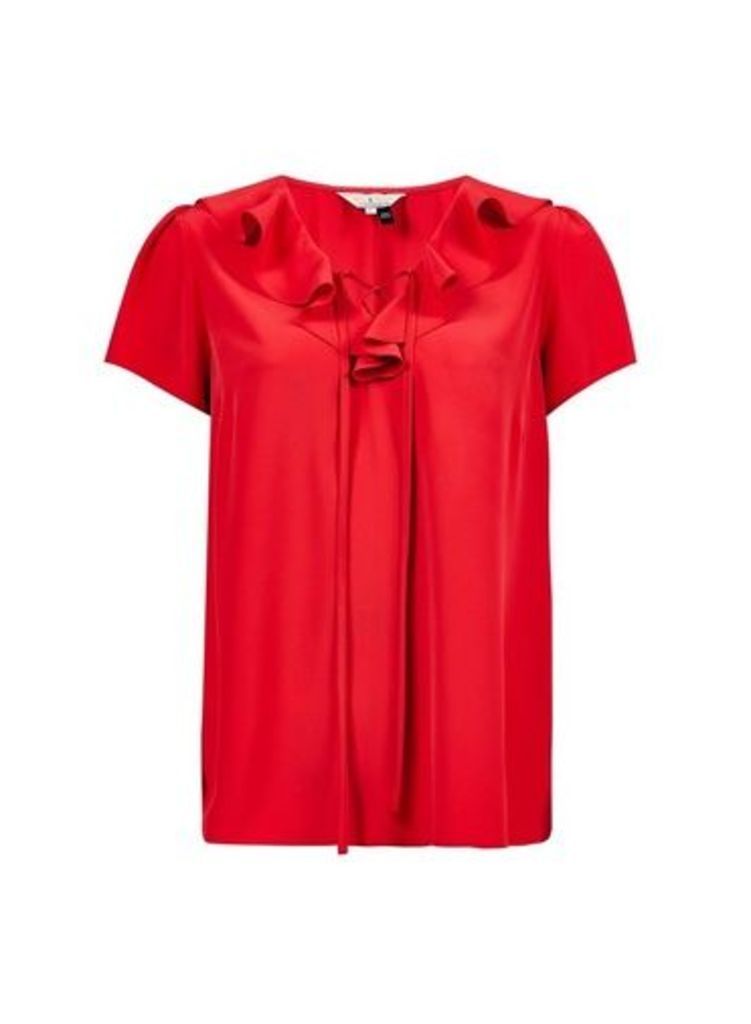 Womens **Billie & Blossom Red Tie Ruffle Top- Red, Red