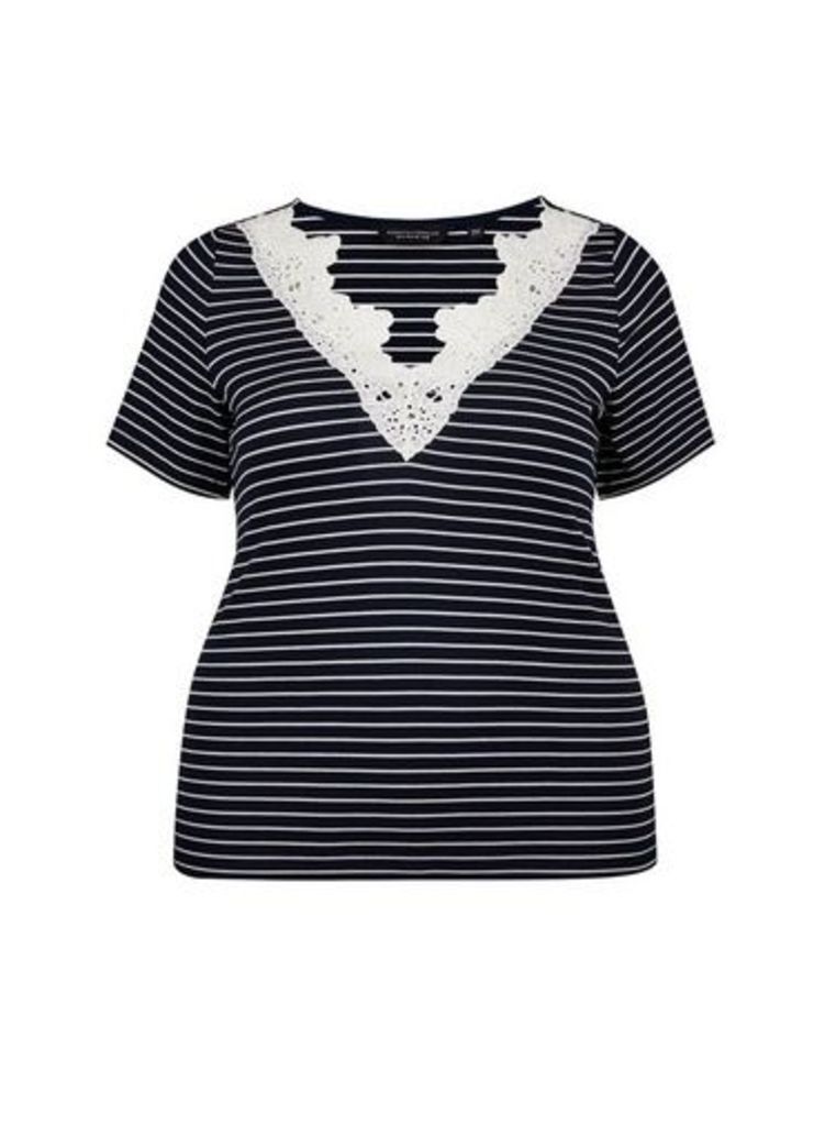 Womens **Dp Curve Navy And White V-Neck Top - Blue, Blue