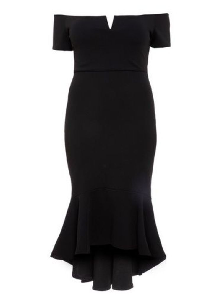 Womens *Quiz Curve Black Bardot Hem Dress- Black, Black