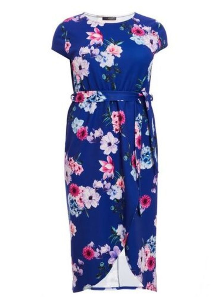 Womens *Quiz Curve Blue Floral Print Dress- Blue, Blue