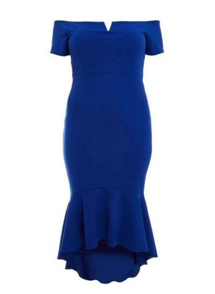 Womens *Quiz Curve Blue Bardot Hem Dress, Blue