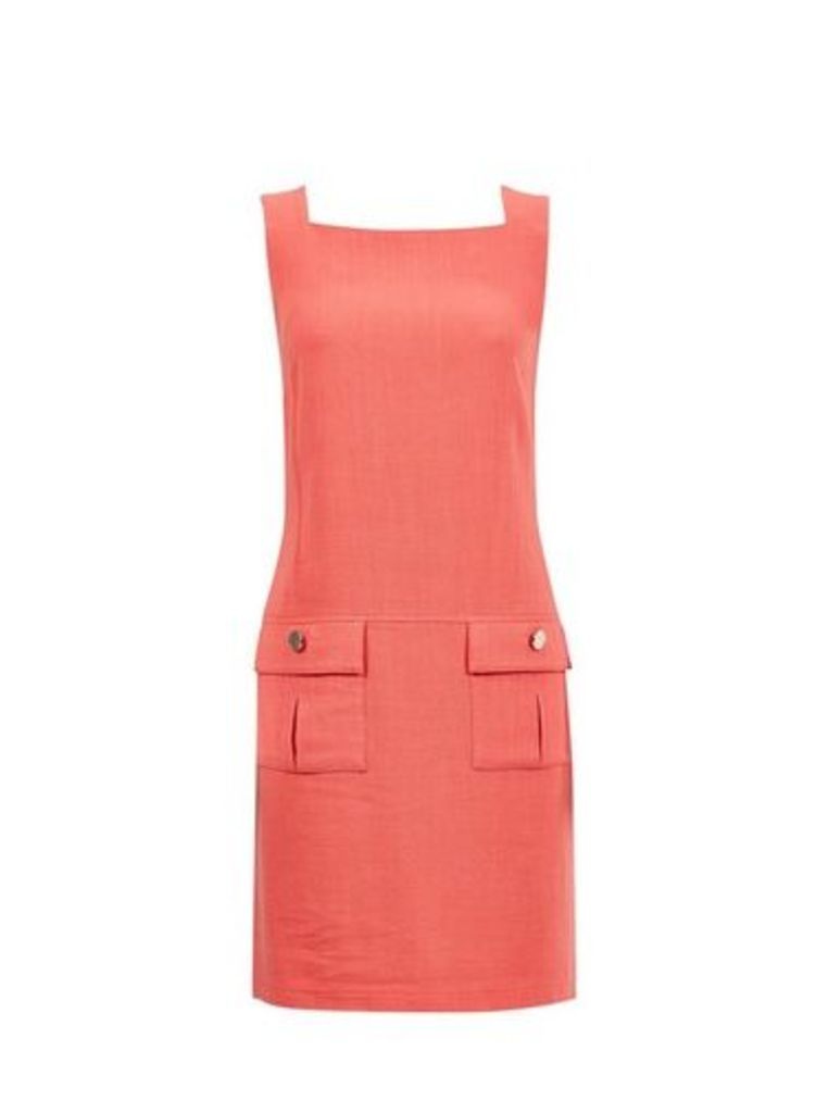 Womens Coral Linen Shift Dress- Coral, Coral