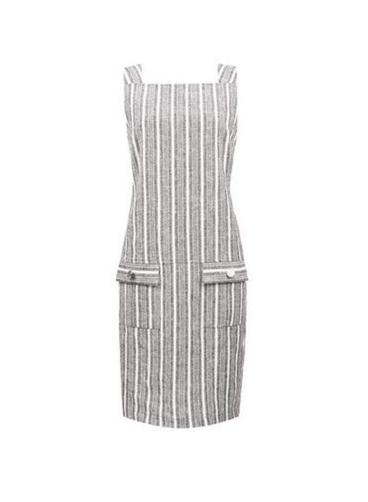 Womens Grey Stripe Print Shift Dress With Linen- Grey, Grey