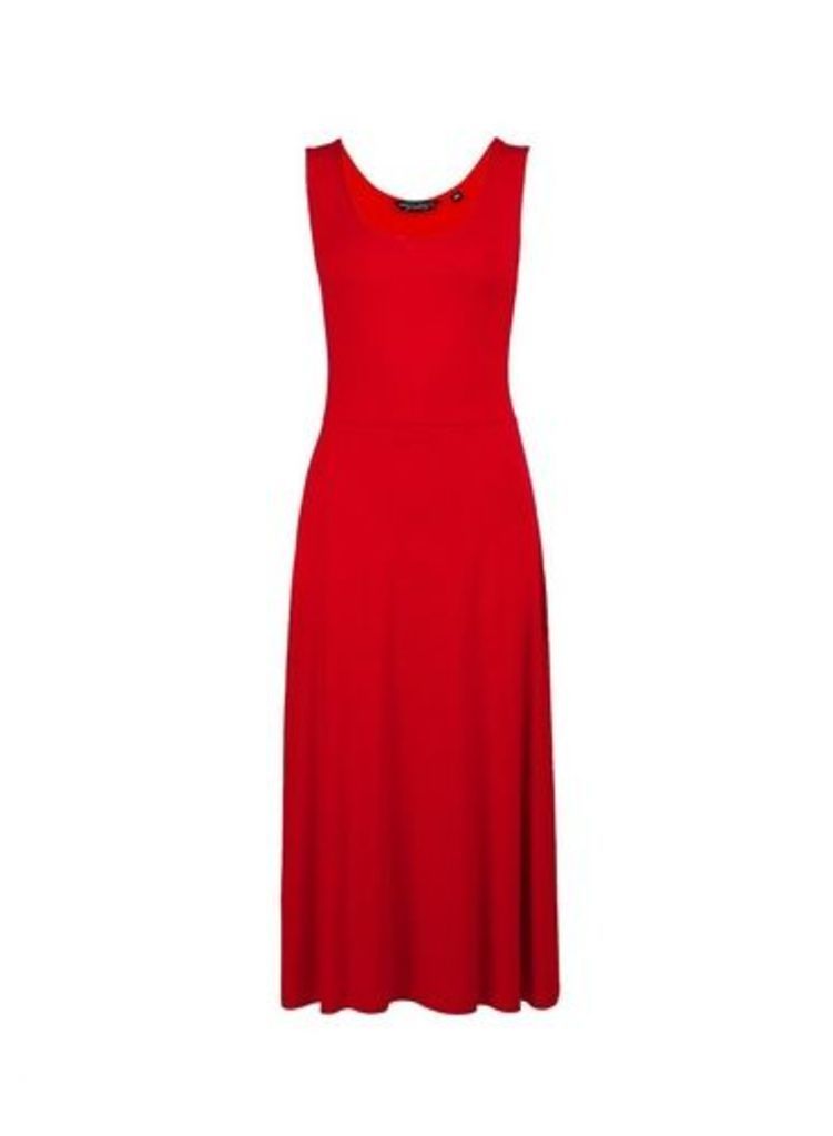 Womens Red Seamed Fit And Flare Midi Dress- Red, Red