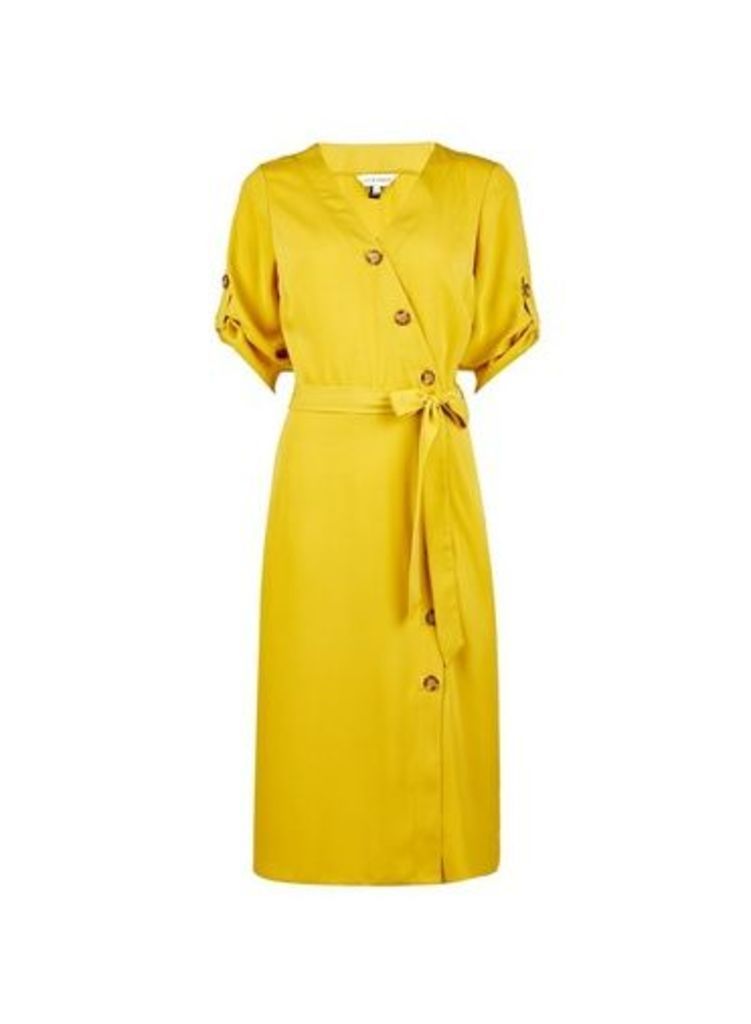 Womens **Lily & Franc Yellow Button Midi Wrap Dress- Yellow, Yellow
