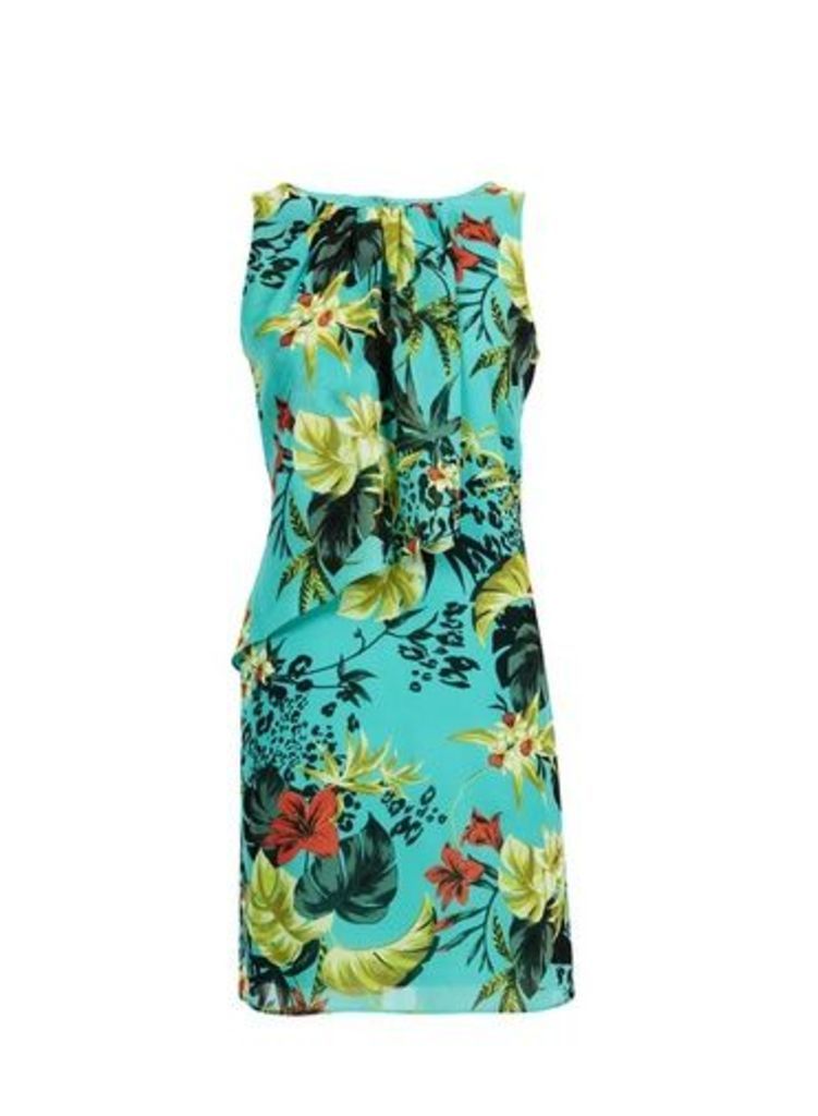 Womens **Billie & Blossom Petite Tropical Print Shift Dress- Blue, Blue