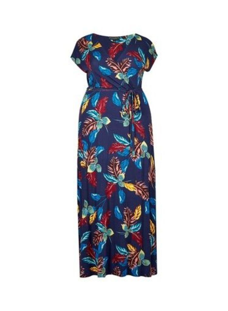 Womens **Dp Curve Blue Palm Print Wrap Maxi Dress- Blue, Blue