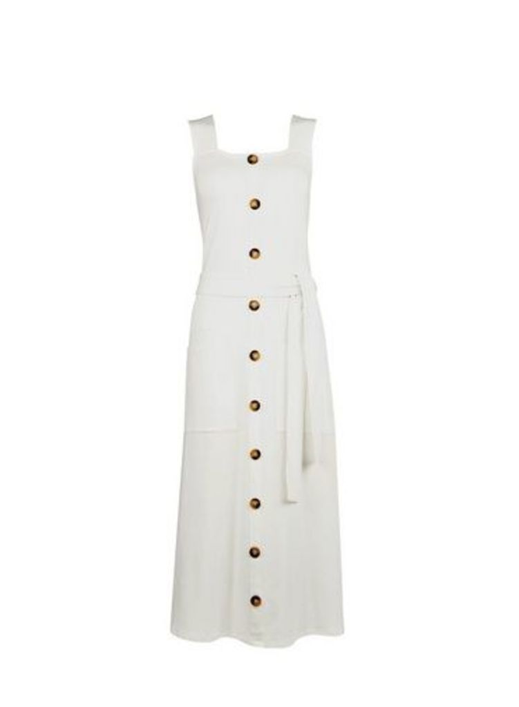 Womens **Tall Ivory Belted Utility Midi Dress- White, White