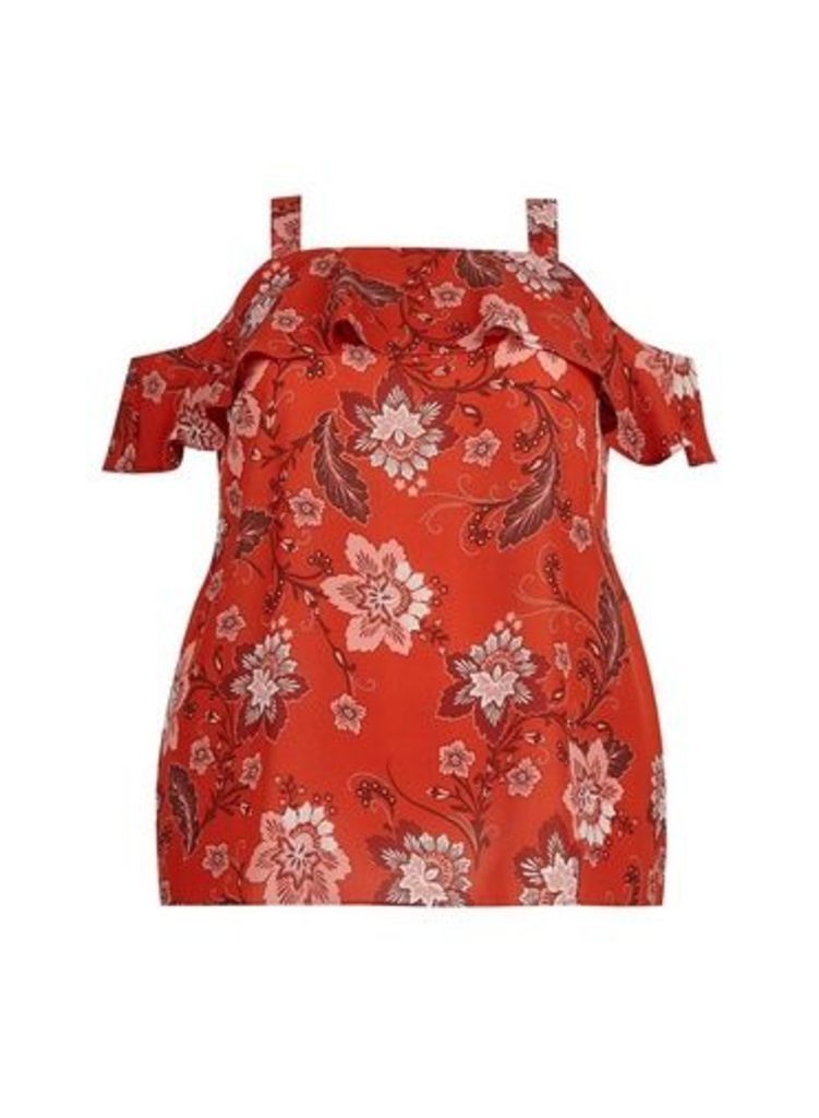 Womens **Dp Curve Red Floral Print Top- Red, Red