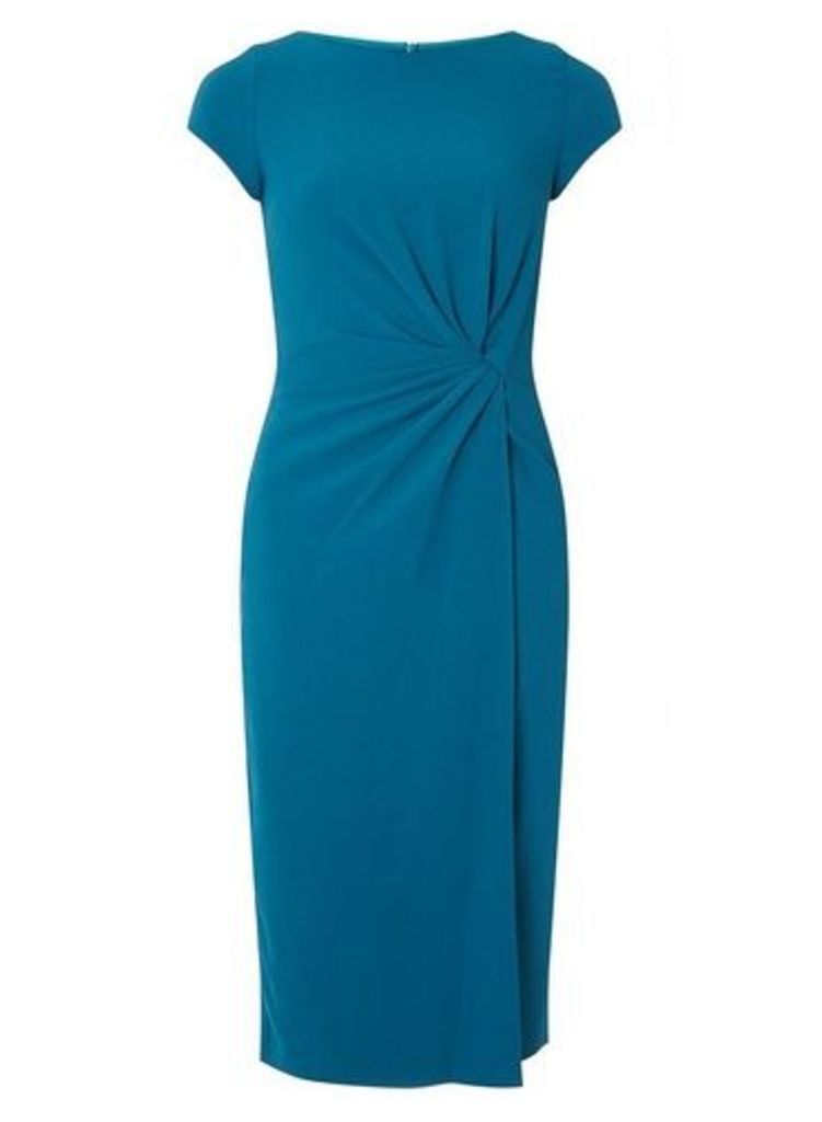 Womens **Lily & Franc Teal Blue Manipulated Wrap Dress- Blue, Blue