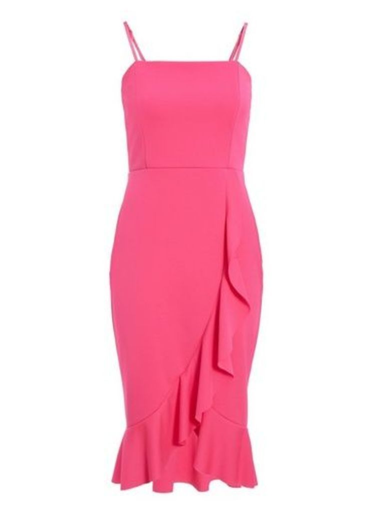 Womens *Quiz Pink Square Neck Midi Bodycon Dress, Pink