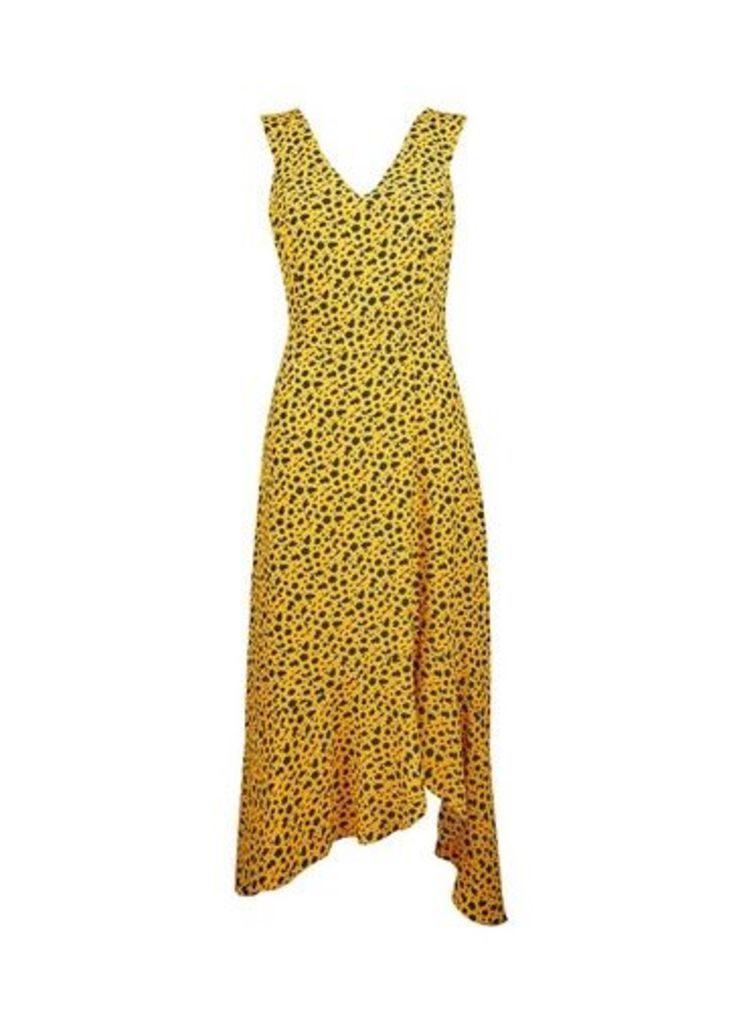 Womens Yellow Animal Print Asymmetric Dress, Yellow
