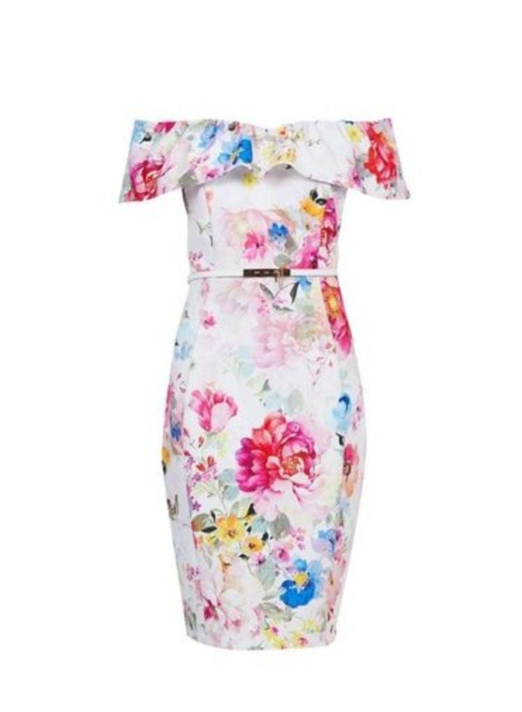 Womens Showcase Multi Colour 'Peyton' Floral Print Bardot Dress, Multi Colour