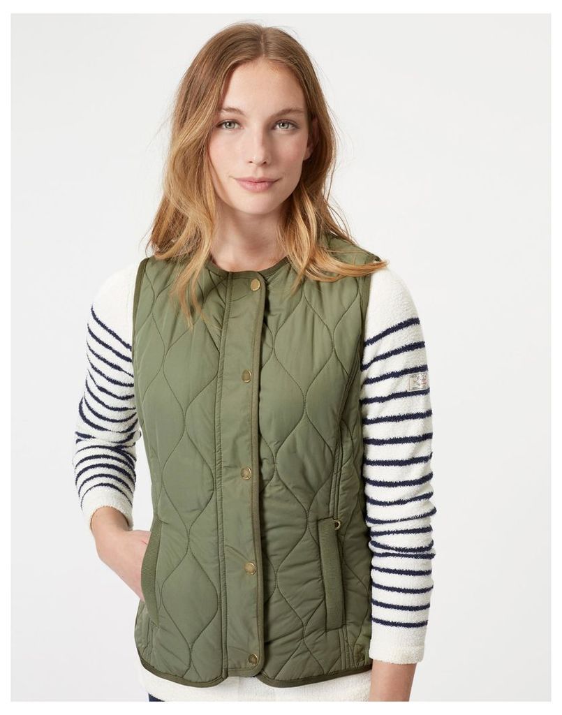 Soft Khaki Jinty Collarless Quilted Gilet  Size 16 | Joules UK