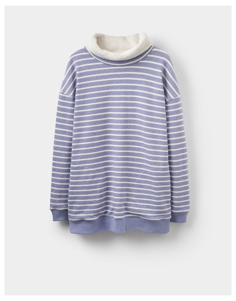 Mid Blue Stripe Blakeney Funnel Neck Sweatshirt  Size 16 | Joules UK