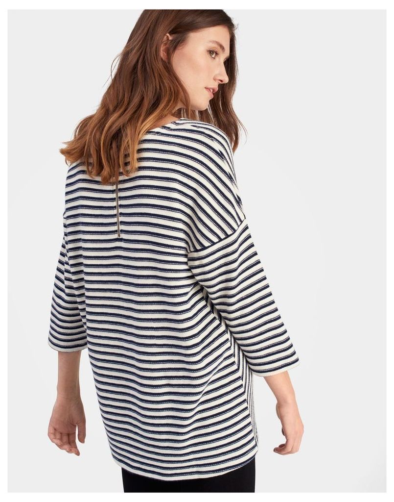 French Navy Stripe Odessa Zip Back Sweatshirt  Size 10 | Joules UK