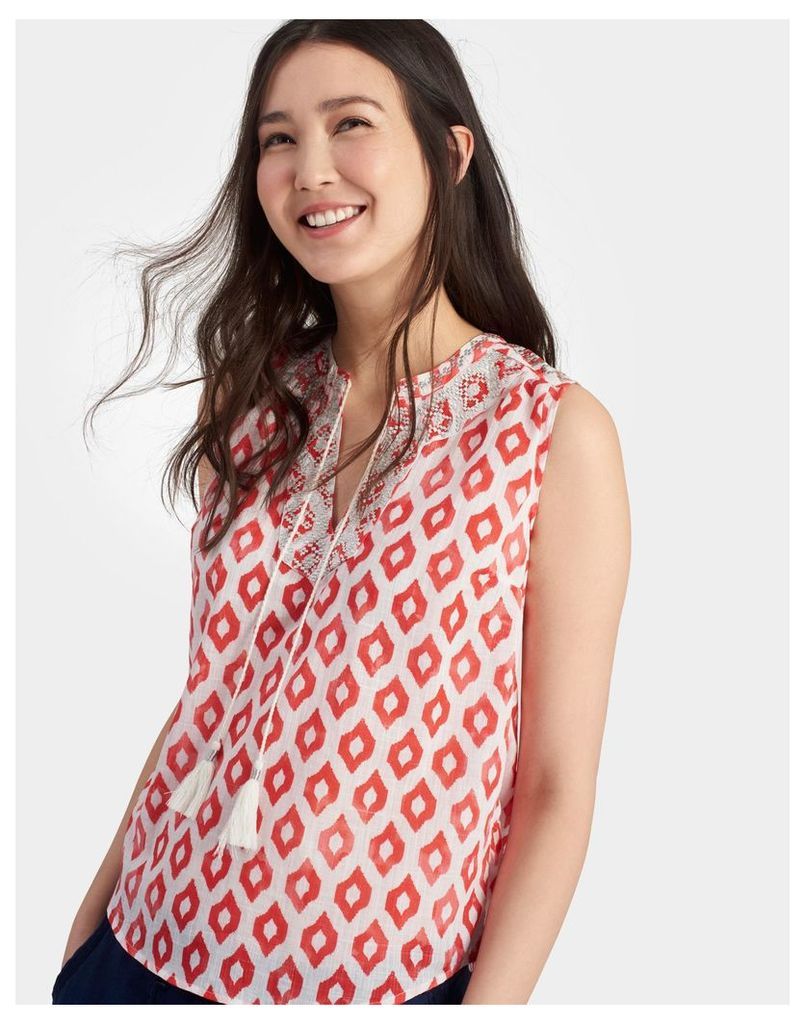 Soft Coral Ikat Otille Woven Sleevless Top  Size 8 | Joules UK