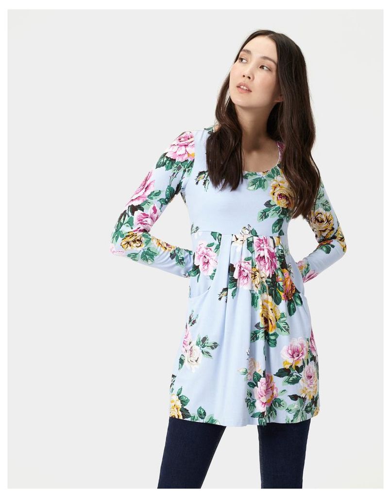 Light Blue Floral 124183 Womens Long sleeve scoop neck tunic  Size 8 | Joules UK