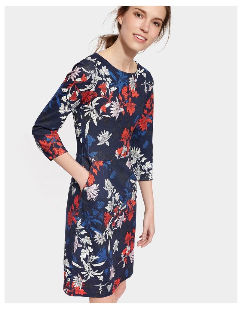 French Navy Fay Floral Beth Printed Ponte Dress  Size 10 | Joules UK