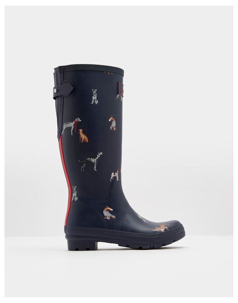 French Navy Chic Dogs Ajusta Adjustable Back Gusset Printed Wellies  Size Adult 7 | Joules UK