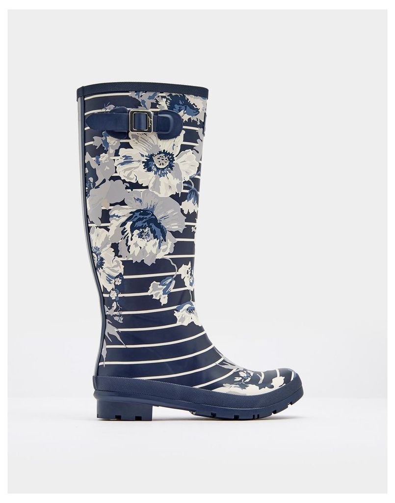 French Navy Posy Stripe Printed Wellies  Size Adult 8 | Joules UK