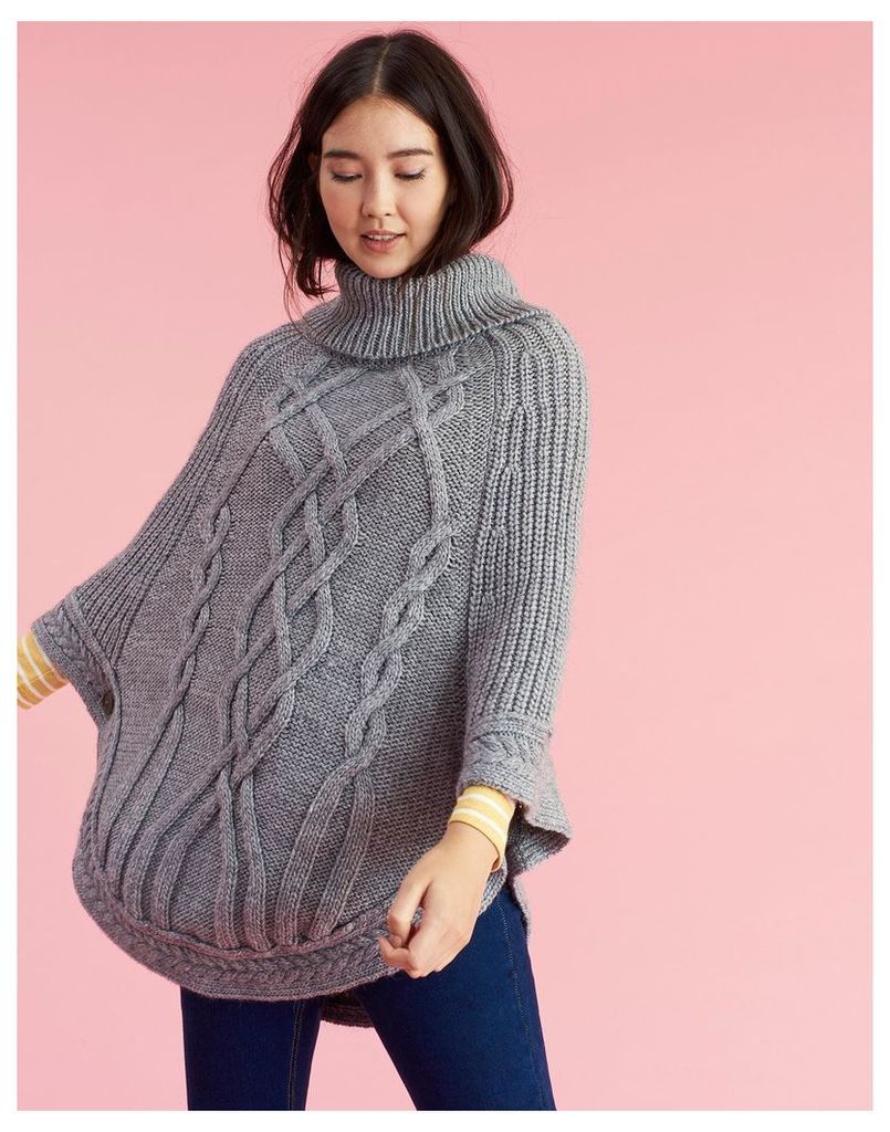 Grey Marl Analise Cable Knit Poncho  Size S-M | Joules UK