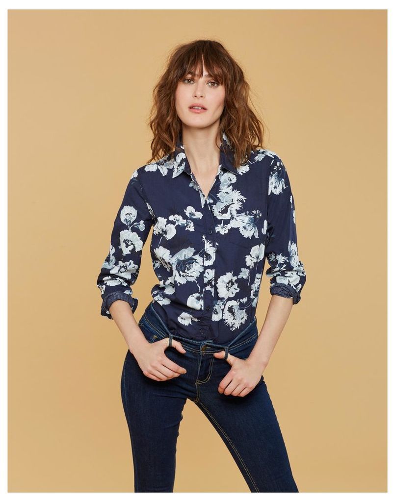 French Navy Posy Lucie Classic Fit Shirt  Size 12 | Joules UK