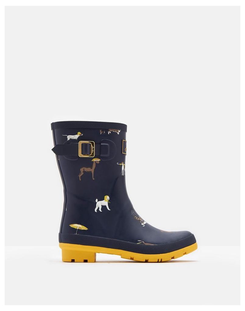 Navy Raining Dogs Molly Mid-Height Printed Welly  Size Adult 7 | Joules UK