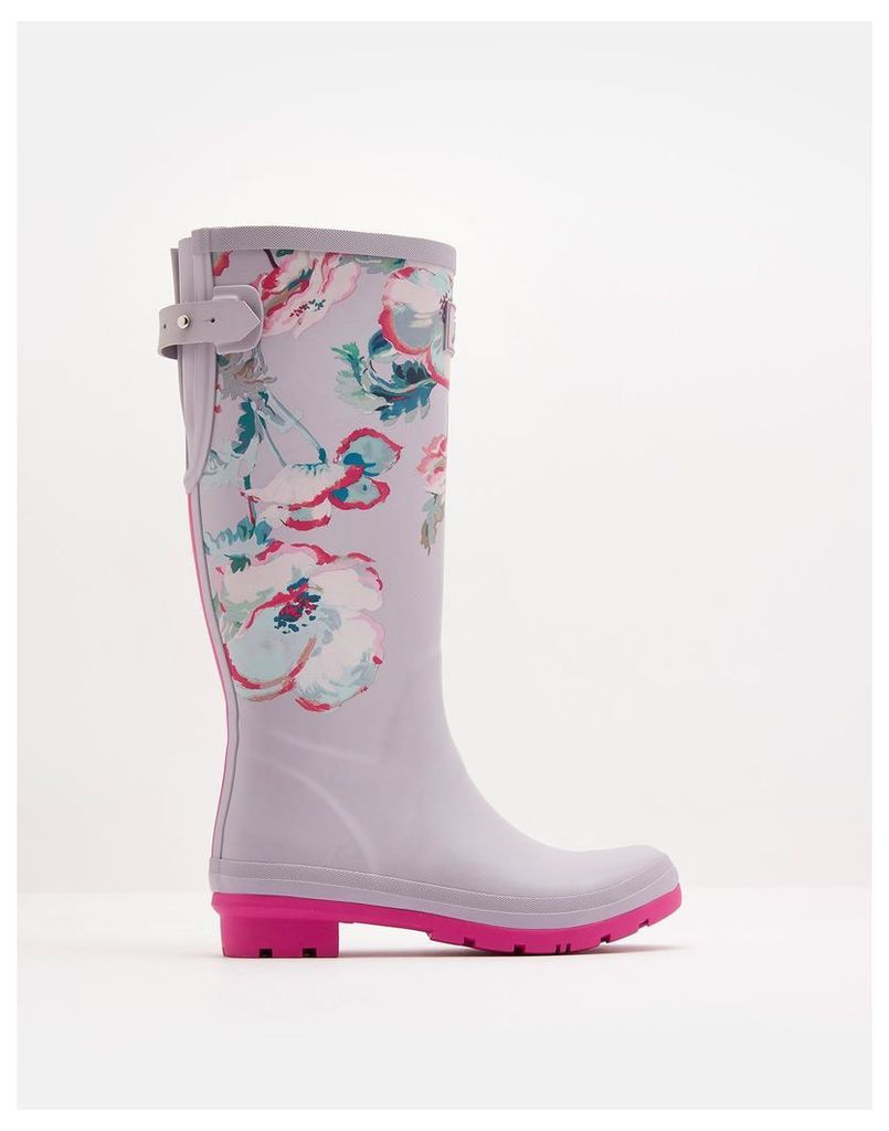 Cool Grey Poppy Printed Wellies  Size Adult 6 | Joules UK