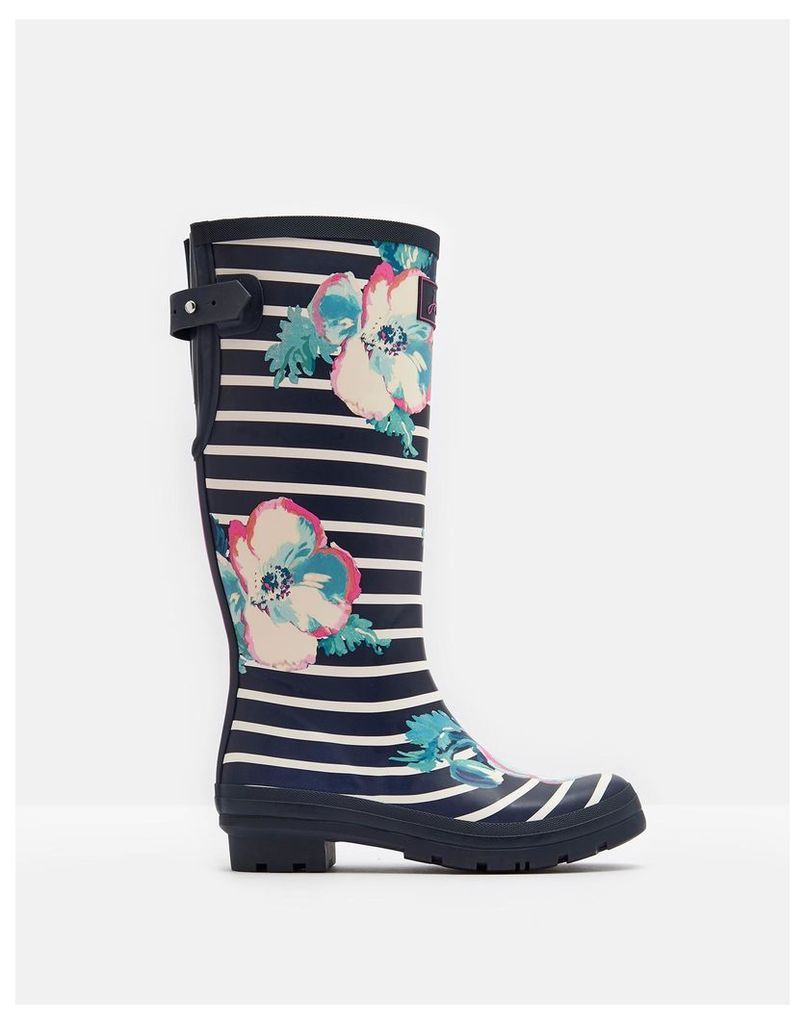 Navy Poppy Stripe Printed Wellies  Size Adult 6 | Joules UK